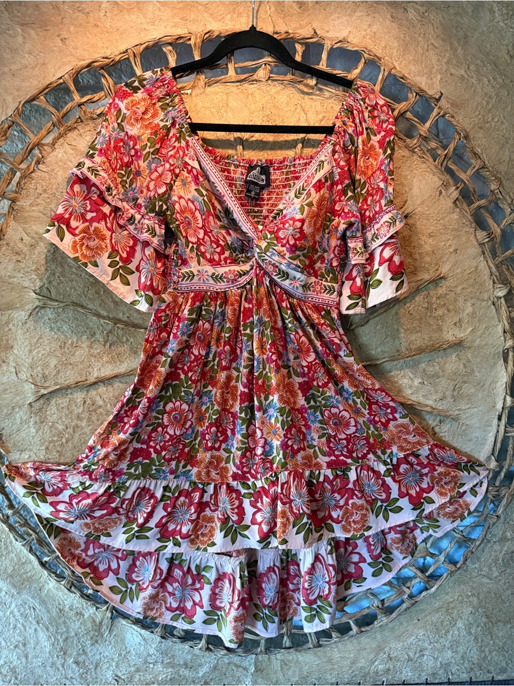 NWT Angie Floral Boho High-Low Ruffle Dress S